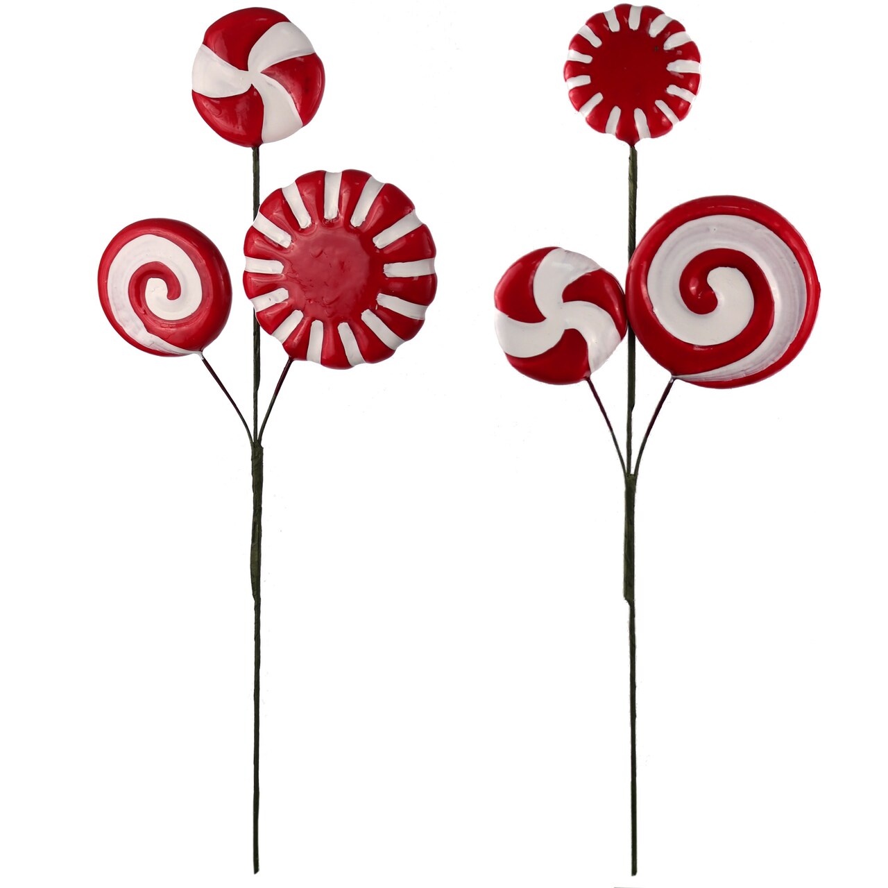 17" Peppermint Lollipop Spray Picks - Set of 6, 2 Different Styles - Perfect for Holiday Arrangements, Decor - Festive Seasonal Accents, Floral Home by Artificial Flowers